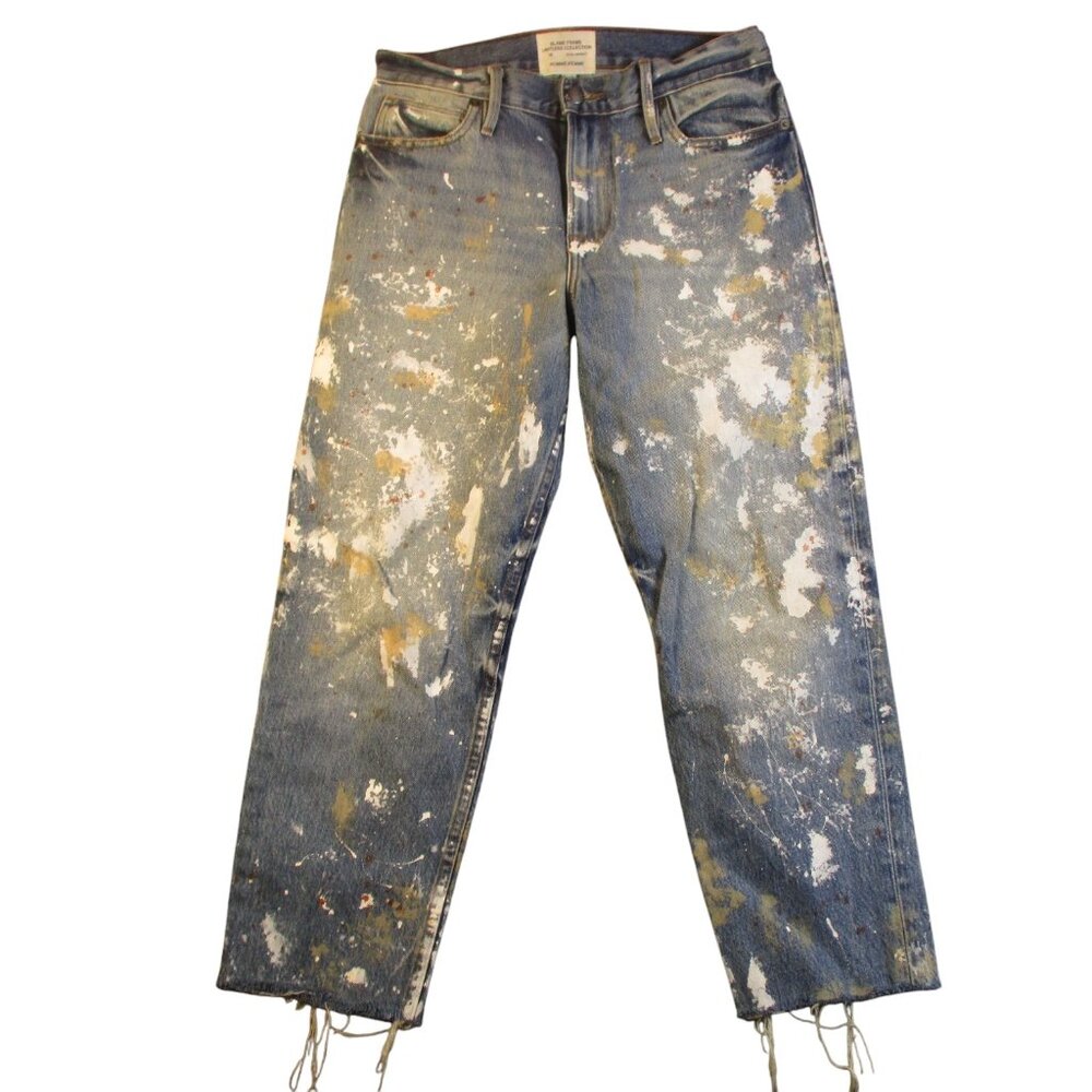 FRAME x JORDAN BARRETT Blue‎ Splattered Denim Zip Fly Jeans 28 x 25